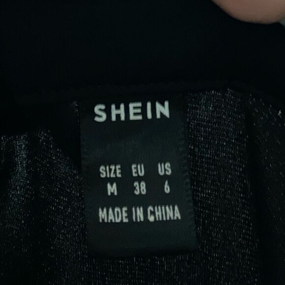 SHEIN | Black Button Down Collared Long Sleeve Blouse Elastic Sleeve Cuffs M - Picture 6 of 8